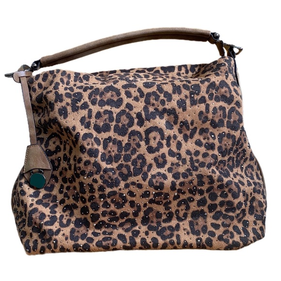 Large Jaguar Leopard Animal Print Embellished Shoulder Bag - Picture 1 of 11
